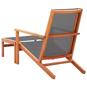 Garden Chair with Footrest Grey Solid Eucalyptus Wood and Textilene