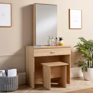 Home Source Berlin Dressing Table Set with Mirror and Stool Sonoma Oak Effect