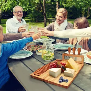 Bamboo Cheese Board Set Charcuterie Platter Serving Meat Board Including 4 Stainless Steel Knife And Serving Utensils For Christmas Wedding Birthday Anniversary