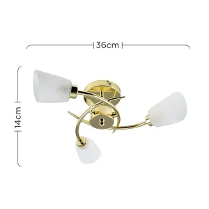 ValueLights Kavio Modern 3 Way Spiral Polished Gold Ceiling Light Fitting with Frosted Glass Shades with LED G9 Bulbs