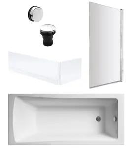 Square Single Ended Bath, Square Screen, Panels and Chrome Waste - 1700 x 700mm