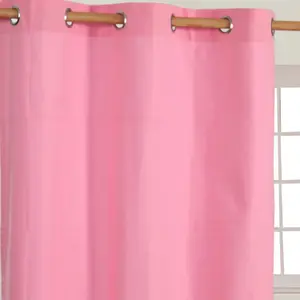 Homescapes Plain Pink Cotton Eyelet Curtains 117 x 137 cm