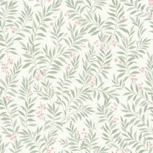 Grandeco Sage Trail Foliage and Flowers Textured Wallpaper, Green