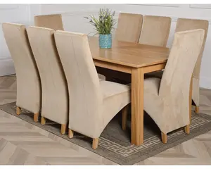 Oslo 180 x 90 cm Large Oak Dining Table and 8 Chairs Dining Set with Lola Beige Fabric Chairs