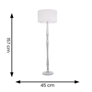 ValueLights Victoria Traditional Grey Wood Candlestick Floor Lamp with White Drum Shade