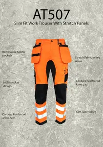 Slim Fit Stretch Hi-Vis Trouser With Removable Holster Pockets And Bottom Loading Knee Pad Pockets