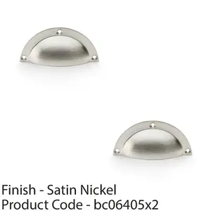 2 PACK - Half Moon Cup Handle - Satin Nickel 86mm Centres Solid Brass Shaker Drawer Pull