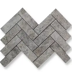 Silver Shadow Marble Herringbone Mosaic SAMPLE