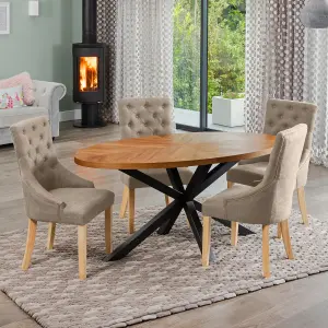 Dosenna Oval Dining Table Set with 4 Ravenna Fabric Chairs - Brown