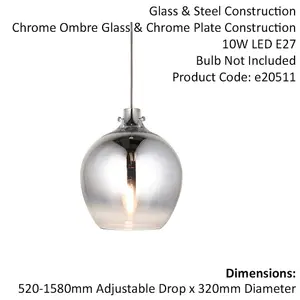 Metallic Chrome Ceiling Pendant Light Obre Glass Finish Hanging Interior Fitting