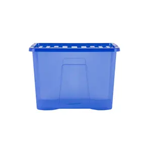 Wham Crystal 8 x 80L Plastic Storage Boxes with Lids. Large Size, Strong. Made in the UK Tint Spectrum Blue