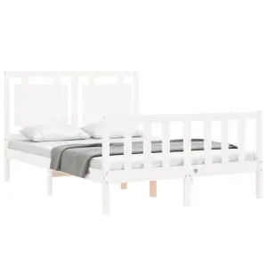 Berkfield Bed Frame with Headboard White Small Double Solid Wood