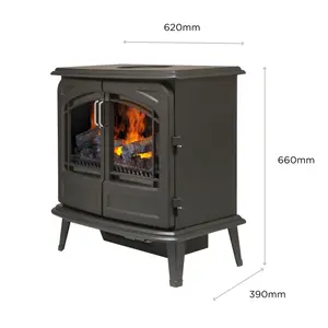 Dimplex Optimyst 2000W Matt Black Cast iron effect Electric Stove (H)660mm (W)620mm