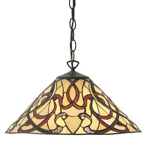 Tiffany Glass Hanging Ceiling Pendant Light Dark Bronze Cream Lamp Shade i00150