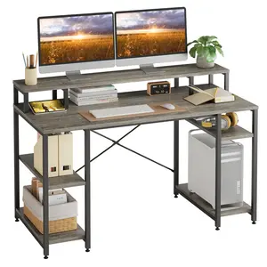 Kinslee 55inch Computer Desk, Office Work Desk with Monitor Stand Grey