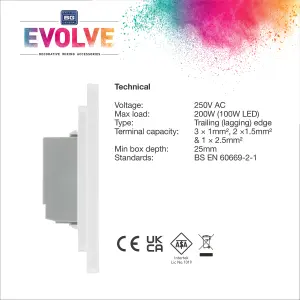 BG Evolve Brushed Steel 200W Single Touch Dimmer Switch 2-Way Secondary