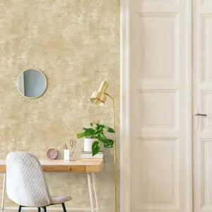 Grandeco Distressed Metallic Plaster Effect Plain Wallpaper, Cream