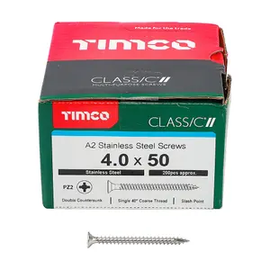 TIMCO Classic Multi-Purpose Countersunk A2 Stainless Steel Woodcrews - 4.0 x 50 (200pcs)