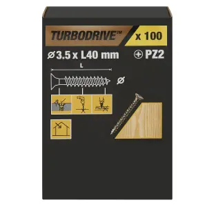 TurboDrive PZ Yellow-passivated Steel Screw (Dia)3.5mm (L)40mm, Pack of 100