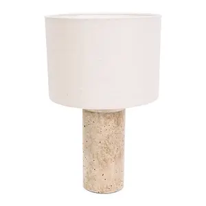 ValueLights Chloe Natural Marble Effect Bedside Table Lamp with Neutral Linen Shade - LED Bulb Included