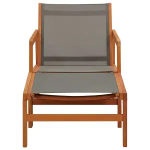 Berkfield Garden Chair with Footrest Grey Solid Eucalyptus Wood and Textilene