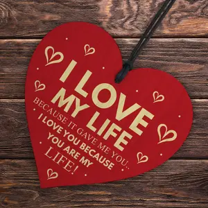 Red Ocean Valentines Day Gift Love My Life Anniversary Gift Wooden Heart I Love You Gift Plaque Husband Wife Gifts