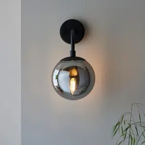 Luminosa Trieste Wall Lamp Matt Black, Smoked Mirror Glass