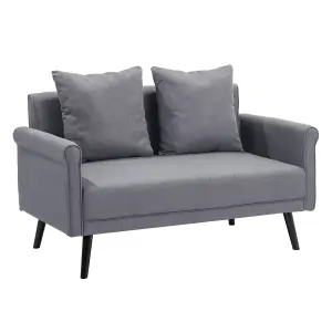 Dark Grey 2 Seater Sofa Fabric Upholstered Loveseat Couch with 2 Pillows