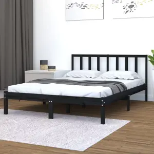 Berkfield Bed Frame Black Solid Wood Pine 140x200 cm