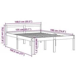 Berkfield Bed Frame Wax Brown 135x190 cm Double Solid Wood Pine