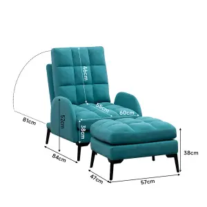 Green Frosted Fleece Recliner Armchair Reclining Chair Lounge Chair Sofa Chair with Footstool Ottoman