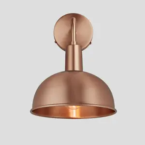 Industville Sleek Dome Wall Light, 8 Inch, Copper, Copper Holder