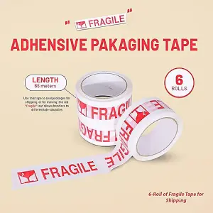 Durable Fragile Tape Secure Your Packages with Care 48mm x 66M (6 Rolls)