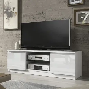 TV Unit 120cm Modern White with High Gloss Doors - Creative Furniture