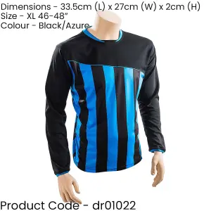 XL ADULT Valencia Stripe Long Sleeve PLAIN Football Shirt - BLACK/BLUE 46-48"