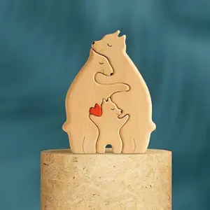 DIY Wooden Puzzle Mother Child Bear Set Embracing Bear Family Set Decoration  3pcs