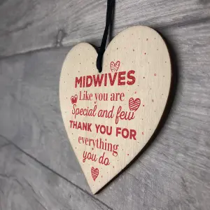 Red Ocean Handmade Midwife Nurse Gift Wooden Hanging Heart Plaque Sign Thank You Baby Birth Newborn Gift