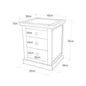 Biccari 3 Drawer Bedside Table Chrome Knob