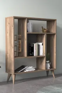 Norm Bookcase with 5 Compartments Display Unit, 90 x 25 x 105 cm Free Standing Shelves, Bookshelf, Open Cabinet, Oak