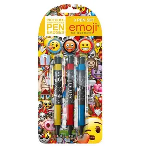 Emoji Ballpoint Pen Set (Pack of 3) Black/Multicoloured (One Size)