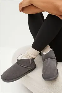 Womens Next Grey Faux Fur Lined Suede Slipper Boots - Grey