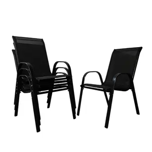 Set of 4 Outdoor Garden Patio Textilene Furniture Chairs in Black