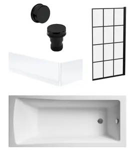 Square Single Ended Bath, Framed Black Screen, Panels, Black Waste - 1700x700mm