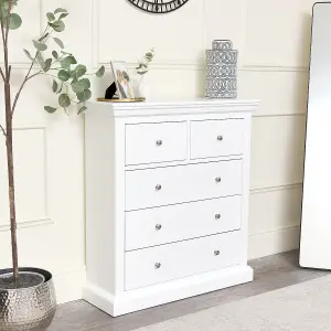 Melody Maison White 5 Drawer Chest of Drawers - Slimline Haxey White Range