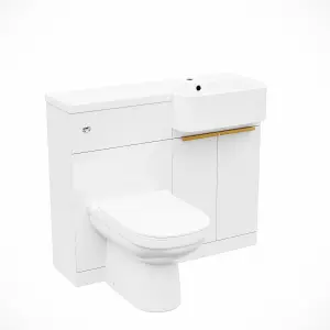 Nes Home Right Hand Basin Vanity Unit With Brushed Brass Handles, WC Unit & Toilet