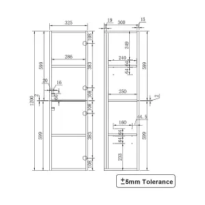 Rinse Bathrooms 1200mm Wall Mounted Tall Bathroom Cabinet 2 Doors Soft Close Bathroom Furniture Storage Cupboard Gloss White