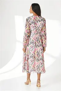 Debenhams Multi Abstract Midi Dress | Size: 14 | Cream | Women's