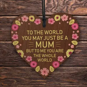 Red Ocean Mothers Day Gifts A Present For Mum Handmade Plaque  Mum My Whole World Wood Heart Mother from daughter thank you