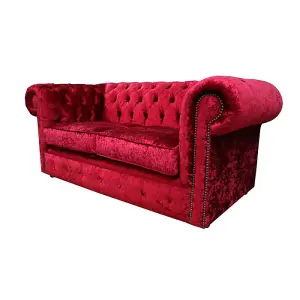 Chesterfield 2 Seater Sofa Settee Shimmer Red Velvet In Classic Style