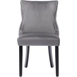 Set of 4 Velvet Upholstered Dining Chairs with Rotatable Adjustment Buttons and Nail Head Trim.